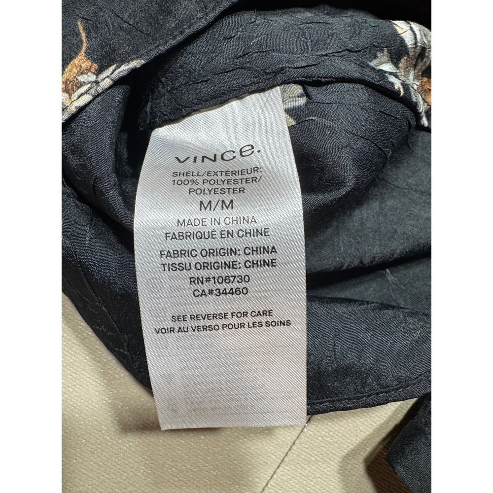 Vince Textured Floral Tie Neck Blouse Black Long Sleeve Crinkle Top Medium - Picture 7 of 11